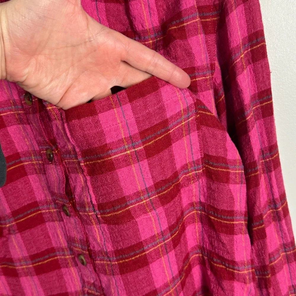 Anthropologie Isadora Pink Button Back Plaid Tunic Top Womens Size Small Popover - Picture 10 of 16